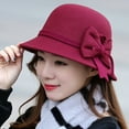 thumbnail image 1 of Women's Elegant Flower Wool Cloche Bucket Bowler Hat with Bowknot, 1 of 9