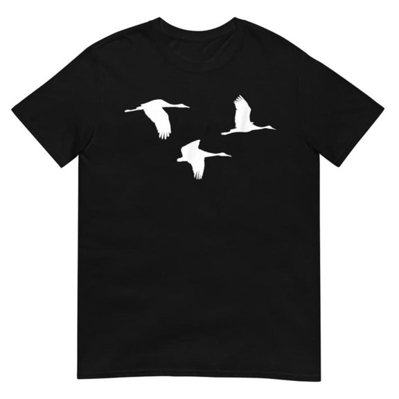 Women's "Elegant Flying Cranes Print" Minimalist Graphic Breathable T-Shirt Comfortable Short Sleeve Round Neck Top Black S-5XL