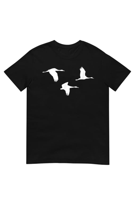 Women's "Elegant Flying Cranes Print" Minimalist Graphic Breathable T-Shirt Comfortable Short Sleeve Round Neck Top Black S-5XL
