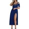 thumbnail image 1 of Women's Elegant Formal Maxi Dresses Short Sleeve V Neck Cold Shoulder Pleated High Slit Wedding Guest Cocktail Dress, 1 of 5