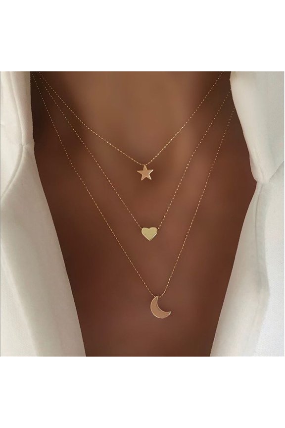 Women's Elegant Gold Layered Necklace Fashionable Choke Loop Long Necklace Layered Jewelry Necklace