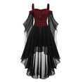 thumbnail image 1 of Women's Elegant Gothic Court Dress for Halloween Featuring Cold Shoulder Neckline, Flutter Sleeves, Irregular Hem, and Solid Color Lace Up Steampunk, 1 of 5