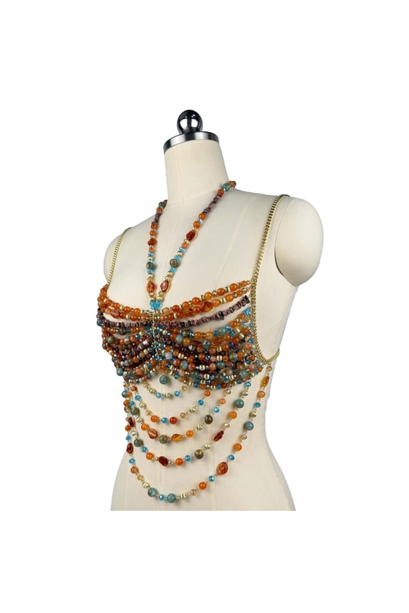 Women's Elegant Halteneck Body Jewelry Vest Multicolor Acrylic Beaded Embellished Body Chain Festival Parties Outfit