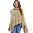 thumbnail image 1 of Women's Elegant Knitted Shawl Poncho with Fringed High-Neck Striped Sweater Pullover Cape, 1 of 6