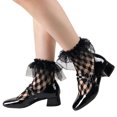 thumbnail image 1 of Women's Elegant Lace Ankle Socks Hollowout Fishnets Rhombus Pattern Short Socks Sheer Ruffle Frilly Mesh Socks Hosiery, 1 of 9