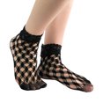 thumbnail image 1 of Women's Elegant Lace Ankle Socks Hollowout Fishnets Rhombus Pattern Short Socks Sheer Ruffle Frilly Mesh Socks Hosiery, 1 of 9