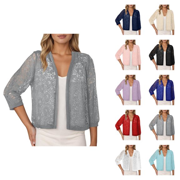 Women's Elegant Lace Cardigan Short Sleeve Knit Sweater Lightweight Comfortable Casual Tops For Ladies Cardigan Sweaters for Women