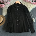 thumbnail image 1 of Women’s Elegant Lace Shirts Solid Color Round Neck Casual Blouse Long Sleeve Button Down Tops, 1 of 9