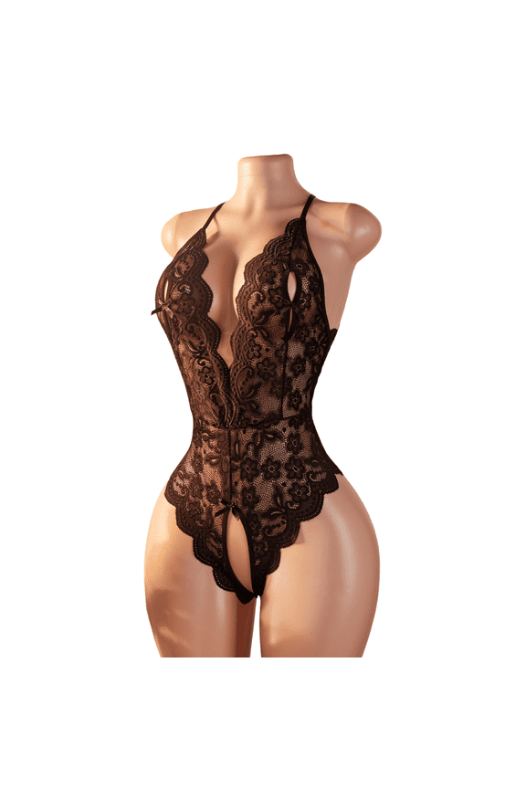 Women's Elegant Lace Trim Comfort Bodysuit For Women Flattering Contour Fit Lingerie One Piece Black XL