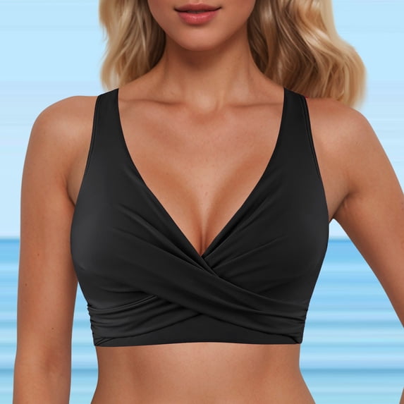 Women's Elegant Lace Up Underwire Push Up Bikini Top with Full Coverage and Adjustable Tie Back Design