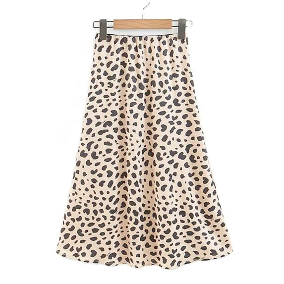 Women's Elegant Leopard Printed Zipper High Waist Midi Skirt Stretch Pencil Skirt