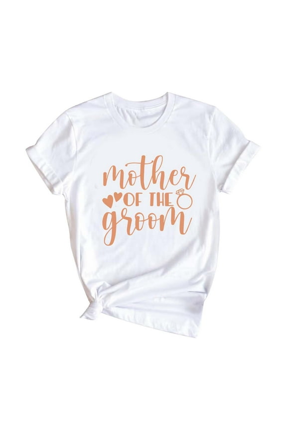 Women's Elegant Letter Print Bride T-Shirt Round Neck, Short Sleeve, Polyester and Spandex Material, Ideal for Wedding Events, Sizes S XXXL