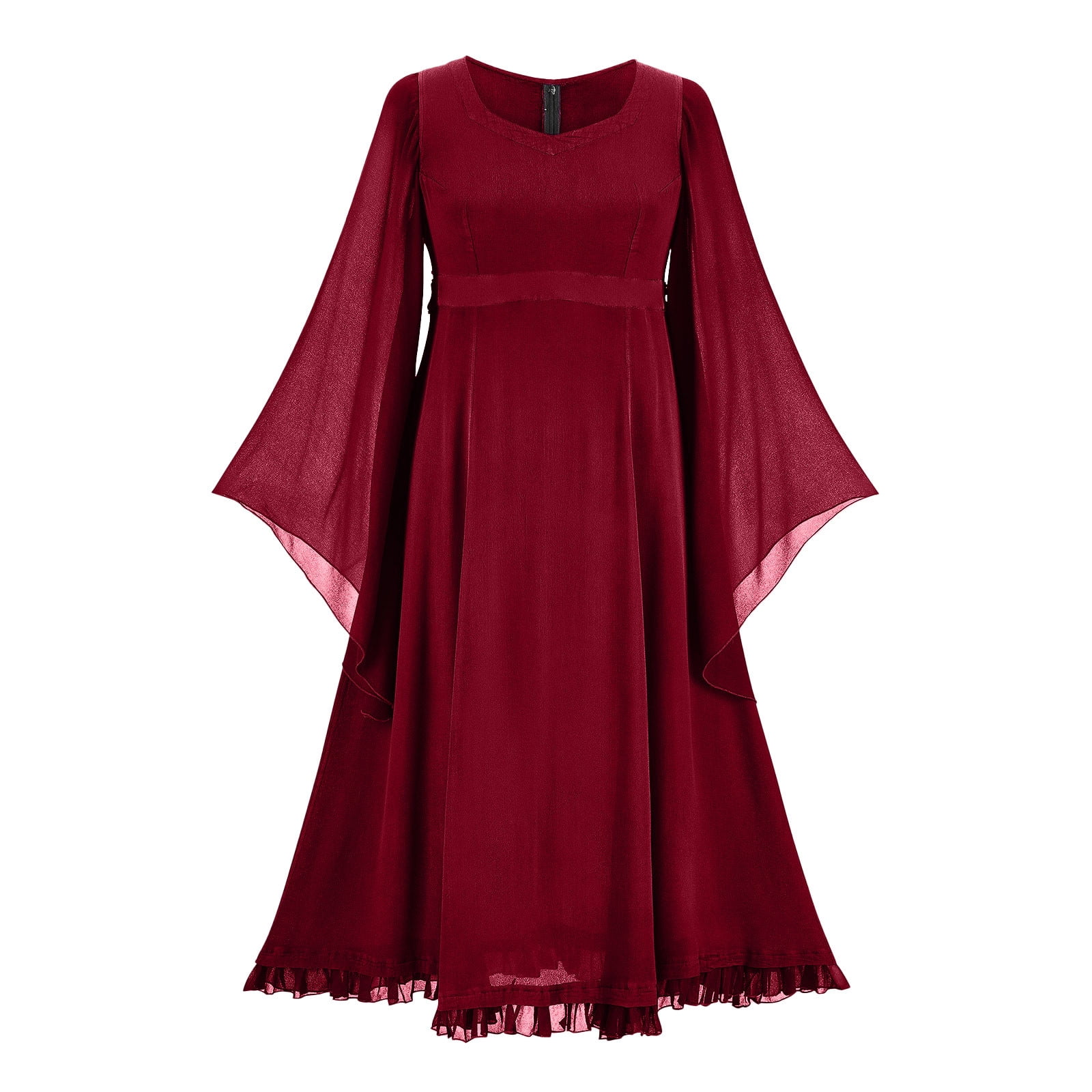 knee length dresses for ladies A-Line Flowy Long Sleeve Tie V Neck Pleated Midi Dress, Black / Xs main image 1