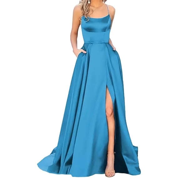 Women's Elegant Long Evening Dresses with Pockets Cocktail Party Dress Gifts