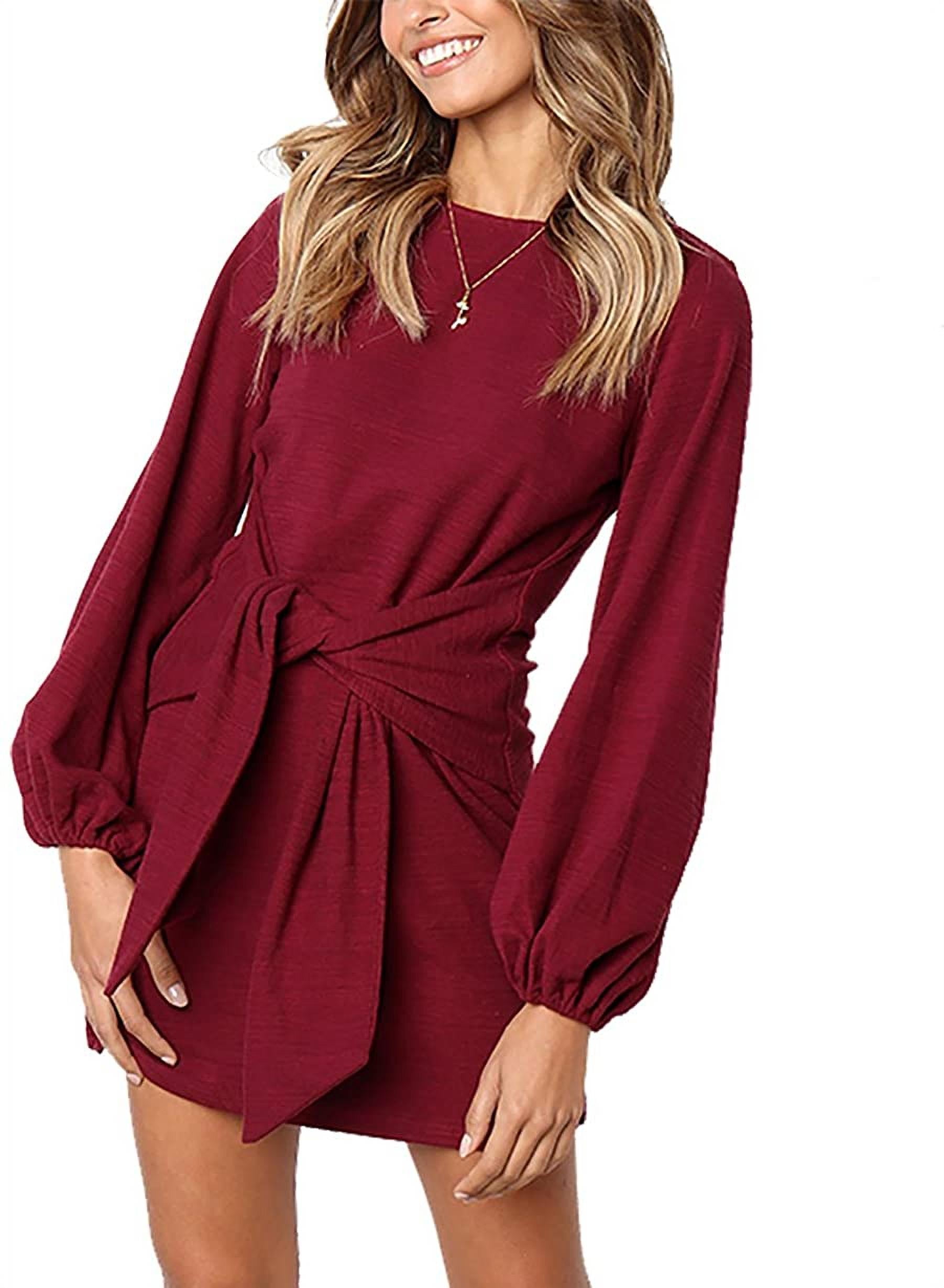 lantern sleeve cocktail dress Women's Elegant Long Short Crewneck Tie Waist Knit Dress Midi dress Black Prom Dresses – Satin Fabric Color Size:15.5 34.35 BIN-033021-SB2