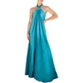 thumbnail image 1 of Women's Elegant Long Satin Dress Neck Formal Evening Gown Flowy Side Slit Summer Party Wear, 1 of 1