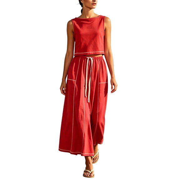 Women's Elegant Long Skirt for Formal Wear Matching Two Piece Outfit Set Red L