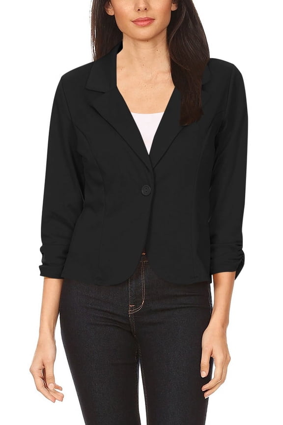 Women's Elegant Long Sleeve Blazer ? Solid Button-Front Casual Style Black 3XL