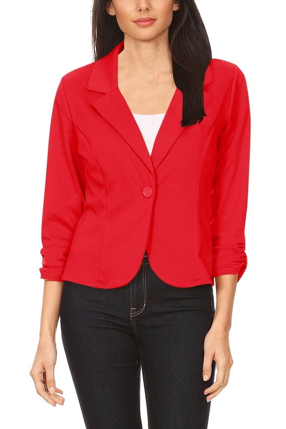 Women's Elegant Long Sleeve Blazer – Solid Button-Front Casual Style