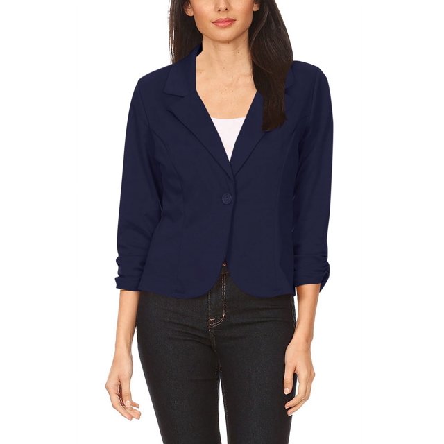 Women's Elegant Long Sleeve Blazer – Solid Button-Front Casual Style