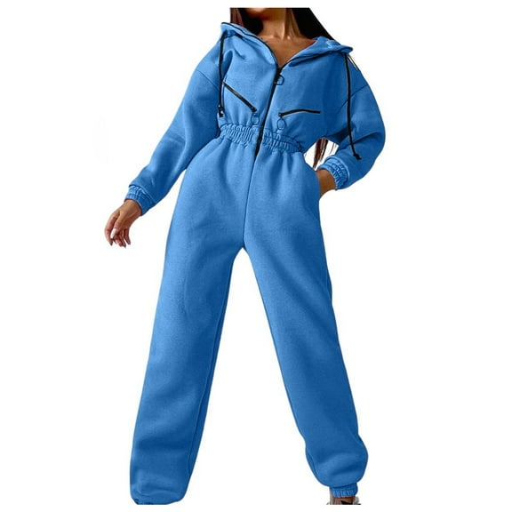 Women's Elegant Long Sleeve Jumpsuit Casual Sporty Tracksuit Zip Up Fashion Training Jogging Pants Suit Comfortable Stylish Outfit
