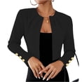 thumbnail image 1 of Women's Elegant Long Sleeve Open Front Blazer with Gold Button Detail, Stylish Cropped Jacket for Office and Party Wear, 1 of 5
