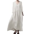 thumbnail image 1 of Women's Elegant Long Sleeve V Neck Linen Maxi Dress Stylish Vest Design Comfortable Casual Summer Outfit, 1 of 2