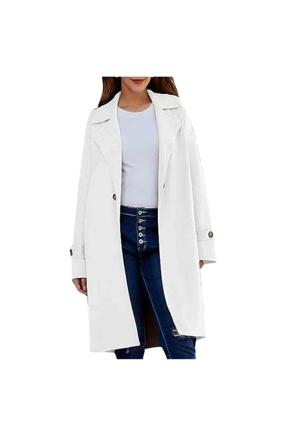 Women's Elegant Long Trench Coats Lightweight Open Front Solid Color Outwear Jackets Notched Lapel Collar Wool Coats