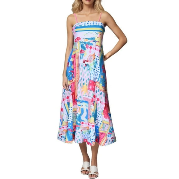 Women's Elegant Maxi Dress Sleeveless Spaghetti Strap High Waist Corset Dress Flowy Hem for Beach Resort Summer Party Dress