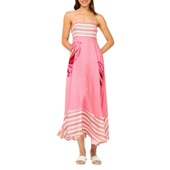 Women's Elegant Maxi Dress Sleeveless Spaghetti Strap High Waist Corset Dress Flowy Hem for Beach Resort Summer Party Dress