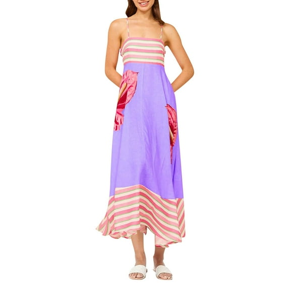 Women's Elegant Maxi Dress Sleeveless Spaghetti Strap High Waist Corset Dress Flowy Hem for Beach Resort Summer Party Dress