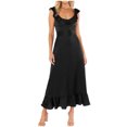 thumbnail image 1 of Women's Elegant Midi Dress Sleeveless Ruffle Scoop High Waist A Line Flowy Wedding Cocktail Party Dresses with Belt, 1 of 7