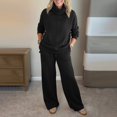 thumbnail image 1 of Women's Elegant Mock Neck Sweatshirt and Wide Leg Pants Set, Fall Winter Two Piece Outfit, Casual Lounge Set, Matching Sweatsuit, Athleisure Set Black L, 1 of 8