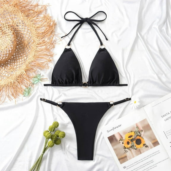 Women's Elegant Monochrome Two Piece Swimsuit Split Cut High Waisted Bikini Set For Beachwear And Fashion Women's Board Shorts Long Womens Swimming Suits with Shorts Crop Top And Shorts Set for Teens