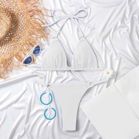 Women's Elegant Monochrome Two Piece Swimsuit Split Cut High Waisted Bikini Set For Beachwear And Fashion Women's Board Shorts Long Womens Swimming Suits with Shorts Crop Top And Shorts Set for Teens