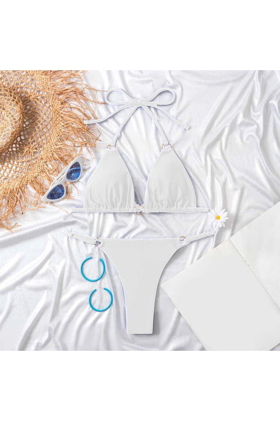 Women's Elegant Monochrome Two Piece Swimsuit Split Cut High Waisted Bikini Set For Beachwear And Fashion Women's Board Shorts Long Womens Swimming Suits with Shorts Crop Top And Shorts Set for Teens