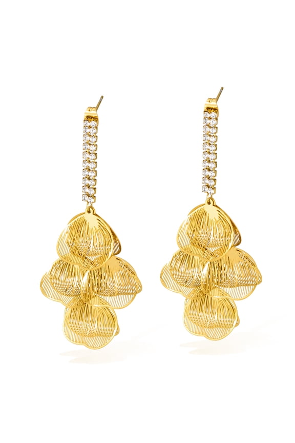 Women's Elegant Multi Layer Hollow Leaf Dangle Earrings, Sparkling Crystal Top Long Drop Earrings,For Cocktail Prom Evening Event
