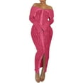 thumbnail image 1 of Women's Elegant Off Shoulder Dress Sexy Long Sleeve Button Down Split Ruffle Bodycon Midi Dresses, 1 of 2