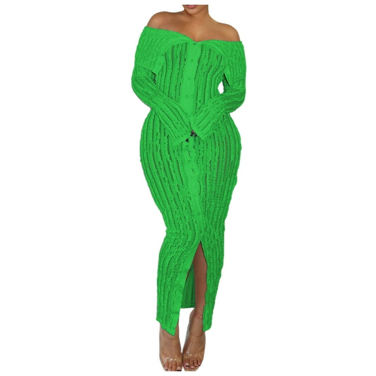 Long sleeve off the shoulder button down dress hot sale
