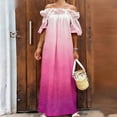 thumbnail image 1 of Women's Elegant Off Shoulder Maxi Dress Ruffle Neckline Half Puff Sleeve Ombre Gradient Flowy Loose Fit Swing Gown For Summer Vacation Beach Or Party, 1 of 5
