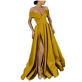 thumbnail image 1 of Women's Elegant Off Shoulder Satin Maxi Evening Dresses Sexy Low Cut Formal Cocktail Party High Slit Prom Dress, 1 of 5