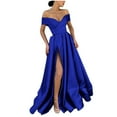 thumbnail image 1 of Women's Elegant Off Shoulder Satin Maxi Evening Dresses Sexy Low Cut Formal Cocktail Party High Slit Prom Dress, 1 of 5