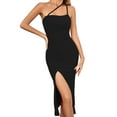 thumbnail image 1 of Women's Elegant One Shoulder Sleeveless Split Hem Wrap Ruched Party Cocktail Midi Dress, 1 of 5