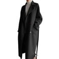 thumbnail image 1 of Women's Elegant Over-the-Knee Wool Coat - Loose Fit Belted Winter Outerwear, Stylish Warm Long Coat, Black Size XXL, 1 of 6