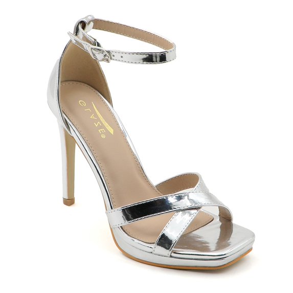 GJPBGK Women's Square Toe Elegant High Heel Dress Shoes – 4.3" Stiletto Heels with Adjustable Ankle Strap for Weddings, Parties & Evening Outfits