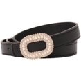thumbnail image 1 of Women's Elegant Pearl Rhinestone Buckle Skinny Leather Adjustable Belt for Jeans Dresses Pants, 1 of 7