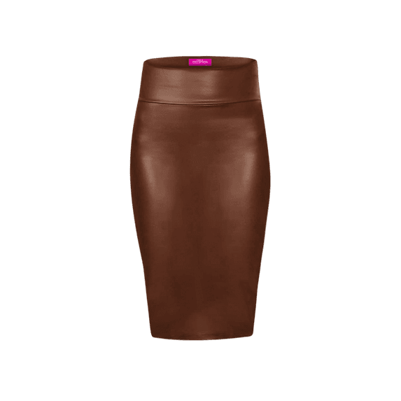 Women's Elegant Pencil Skirt (Brown Faux Leather,1X)