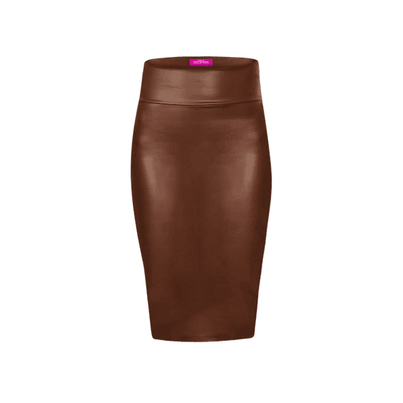 Women's Elegant Pencil Skirt (Brown Faux Leather, Large)