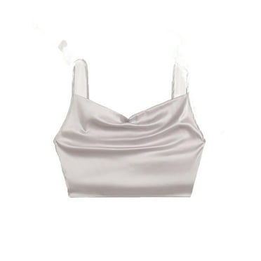 Women's Elegant Plain Cami Spaghetti Strap Light Grey Tank Tops & Camis XS (2)