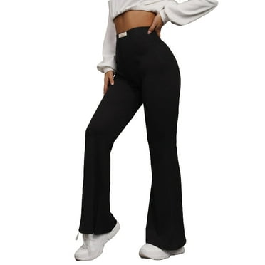Women's Elegant Plain Flare Leg Black Pants S (4)